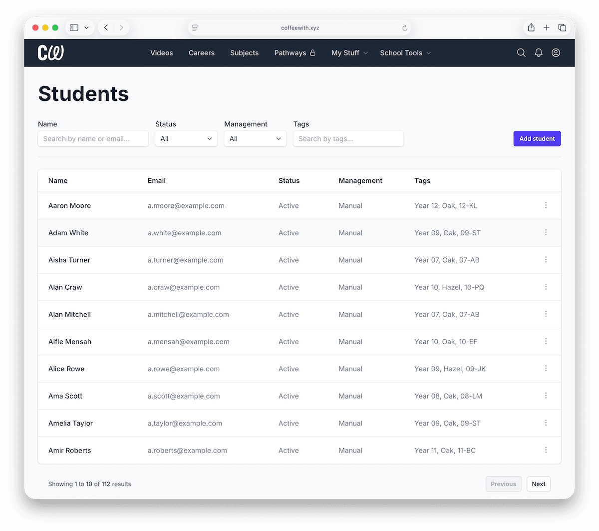 Student setup and sign-in