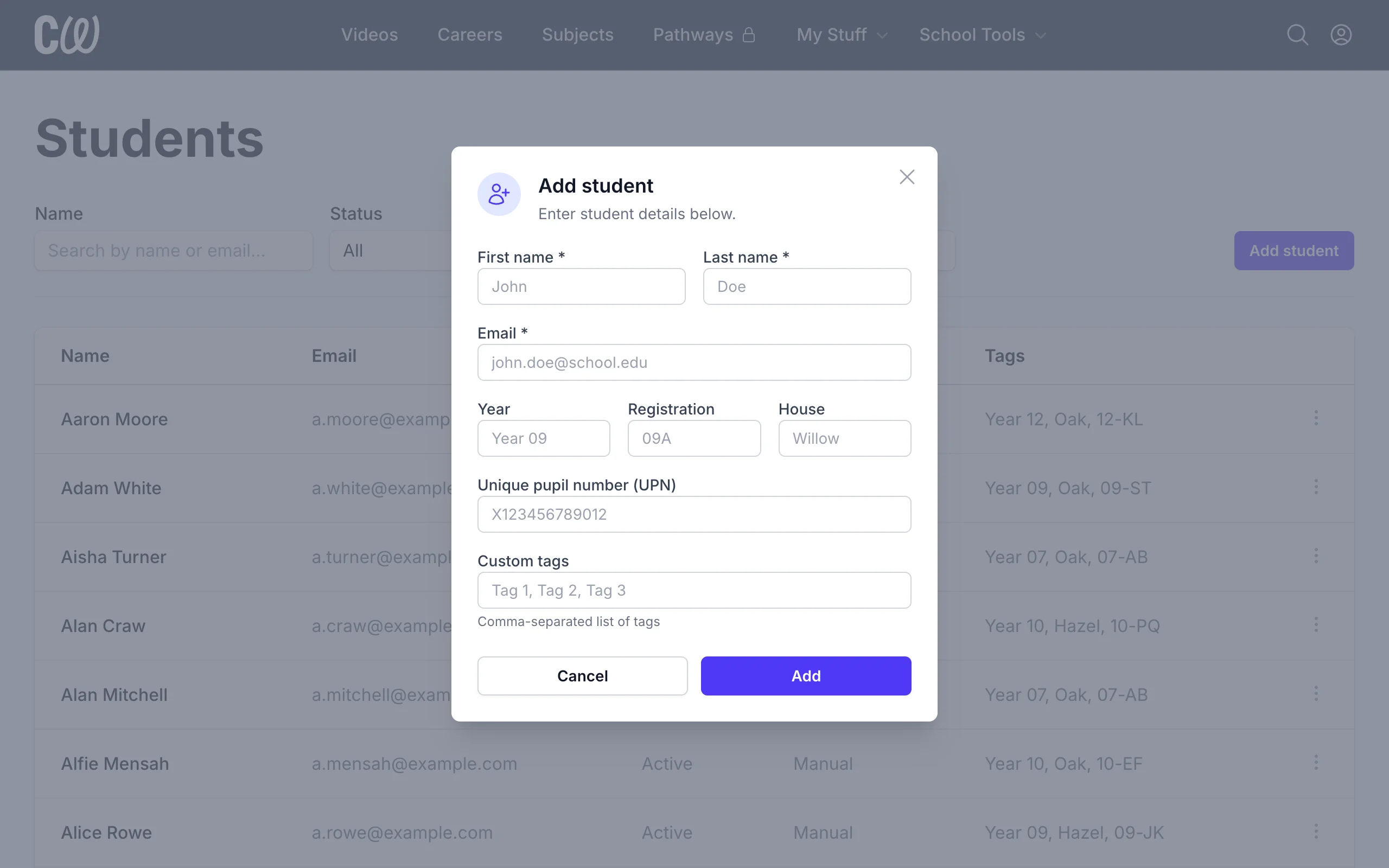 Adding students manually