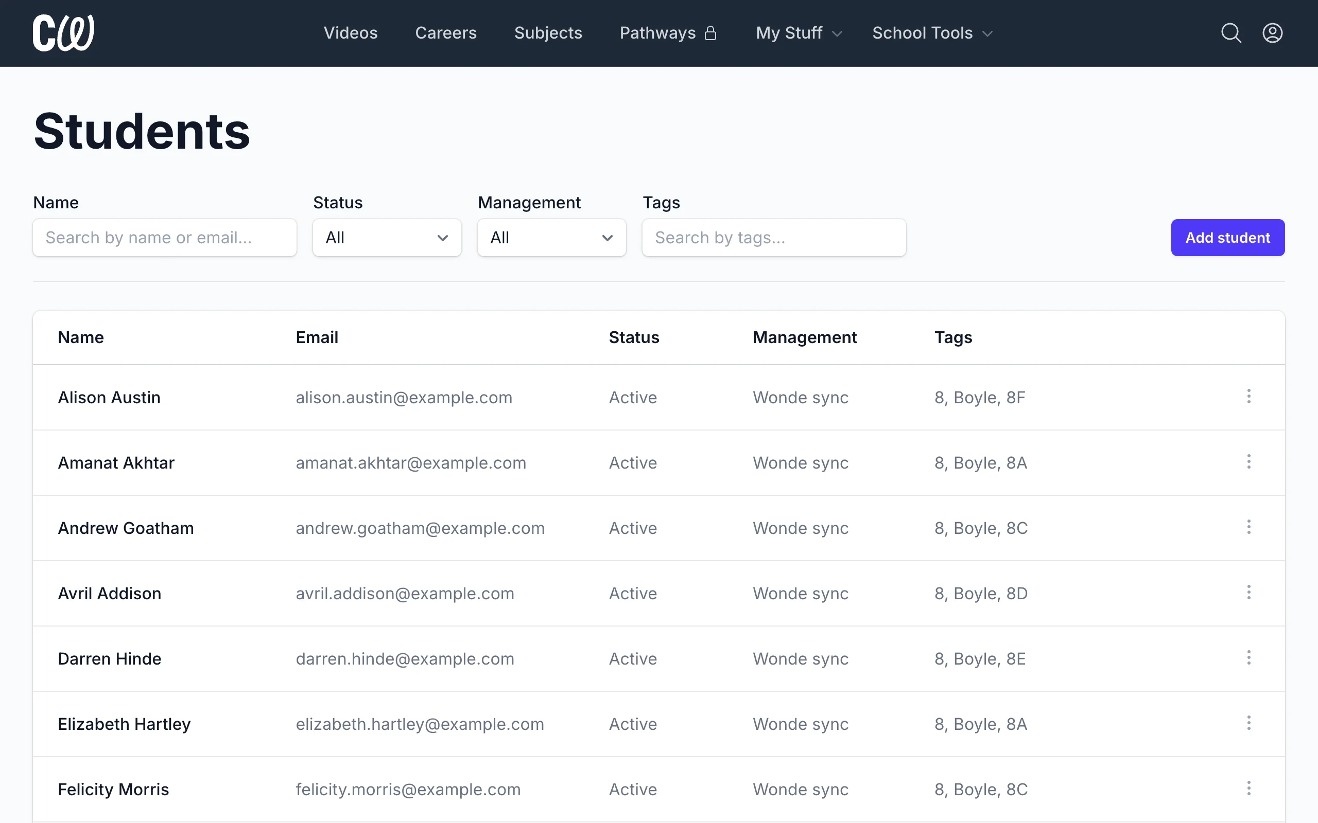 Viewing and filtering students
